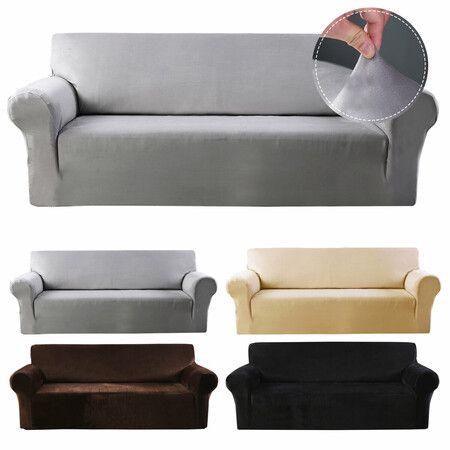 4 Seaters Elastic Velvet Sofa Cover Universal Chair Seat Protector Stretch Slipcover Couch Case Home Office Furniture Decoration Beige