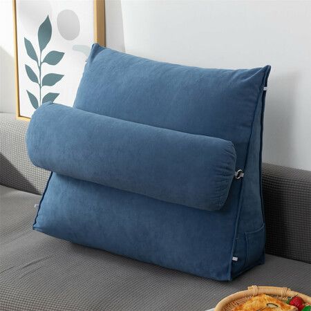 Sofa Back Cushion Bed Couch Seat Rest Pad Waist Support Backrest with Head Pillow Home Office Furniture DecorationsBlue