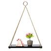 35cm Single Layer Wooden Rope Hanging Wall Shelf Vintage Floating Storage Rack Wall Mount Bookshelf Home Decorations Stand White