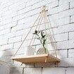 35cm Single Layer Wooden Rope Hanging Wall Shelf Vintage Floating Storage Rack Wall Mount Bookshelf Home Decorations Stand White