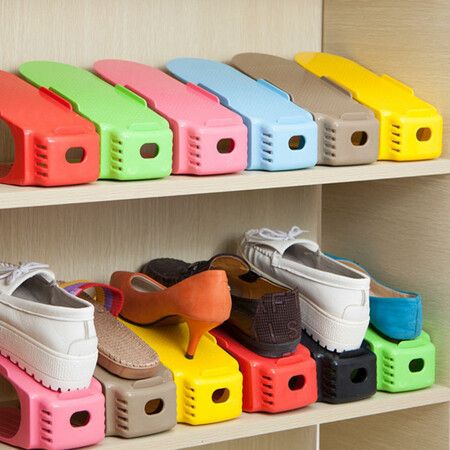 10Pcs/1Set Durable Plastic Home Double Layer Shoes Storage Racks Shoe Shelf Holder Organizer Space-SavingRed