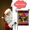 Christmas Welcome Wreath Garden Flag with Lights Solar LED Welcome Sign Garden Flags Banner 12x18 Double Sided for Outdoors Patio Lawn Yard Decoration