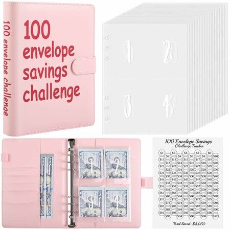 100 Envelope Challenge Binder, Savings Challenges Sheets，Easy and