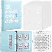 100 Envelopes Challenge Binder,A5 Money Saving Budget Binder with Cash Envelopes - Savings Challenges Book to Save 5,050 Dollars (Blue)