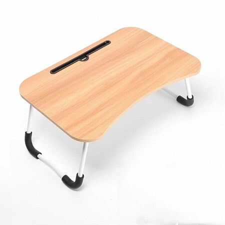 Portable Foldable Laptop Desk with Phone Slot Cup Holder Lazy Bed Study Desk for Home OfficeWoodNormal Version