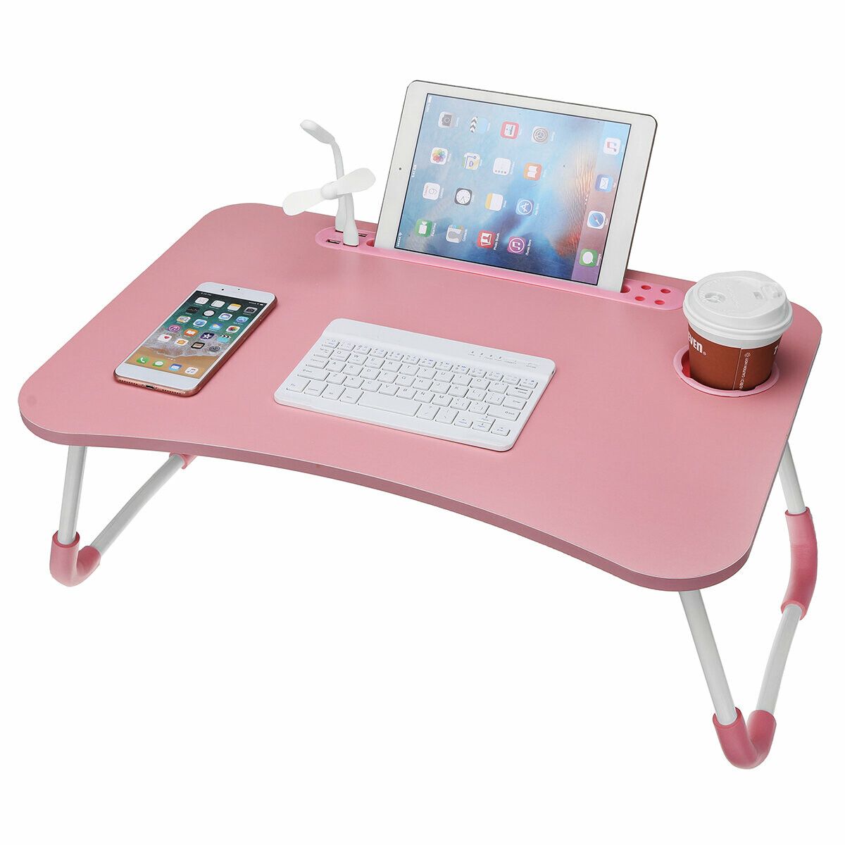 USB Computer Desk Multifunctional Portable Bed Computer Desk Lazy Foldable Lazy Laptop Table for Home Office DormitoryGreen