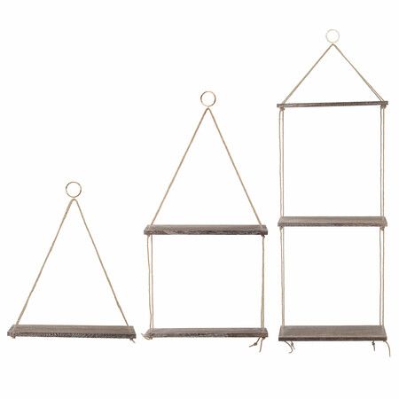 1/2/3 Tiers Wall Mounted Storage Holder Wooden Hanging Rope Shelf Floating Rack1  Layer