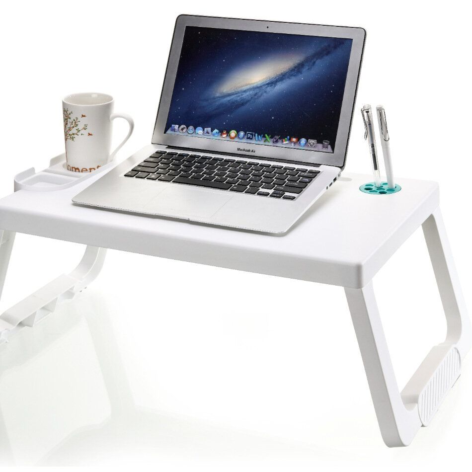 Portable Plastic Foldable Laptop Desk Stand Lapdesk Computer Notebook Breakfast Tray Table Office Serving Table with Tablet&Pen Slots/Cup Holder Orange