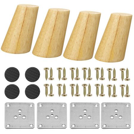 4Pcs/Set Solid Wooden Cone Angled Furniture Legs Kit Sofa Table Chair Stool Part Leg Support12cm