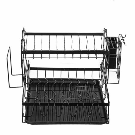 Dish Drainer Rack 2-Tiers Plate Bowl Cutlery Sink Tool Holder Dry Stand Kitchen3 LayersBlack