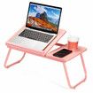 Liftable Folding Computer Desk Laptop Stand 4 Heights Adjustable with Cup Holder Lap Bed Table Tray Breakfast TablePink