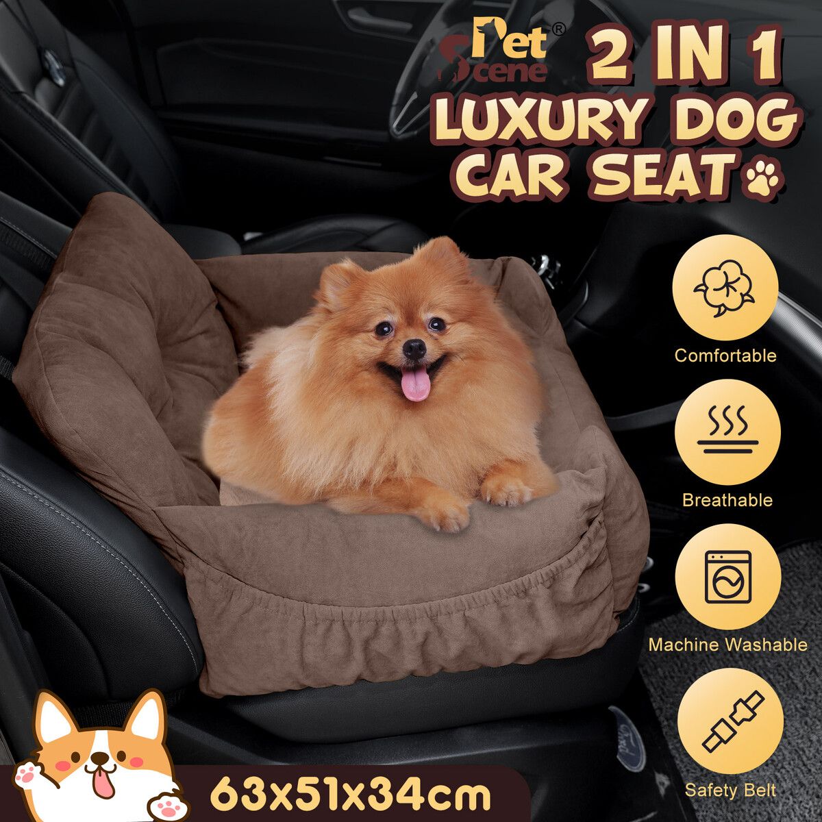 Dog Pet Cat Bed Sofa Calming Car Seat Doggy Canine Booster Carrier Chair Mattress Protector Couch Puppy Bedding Warming Lounge Travel Cushion