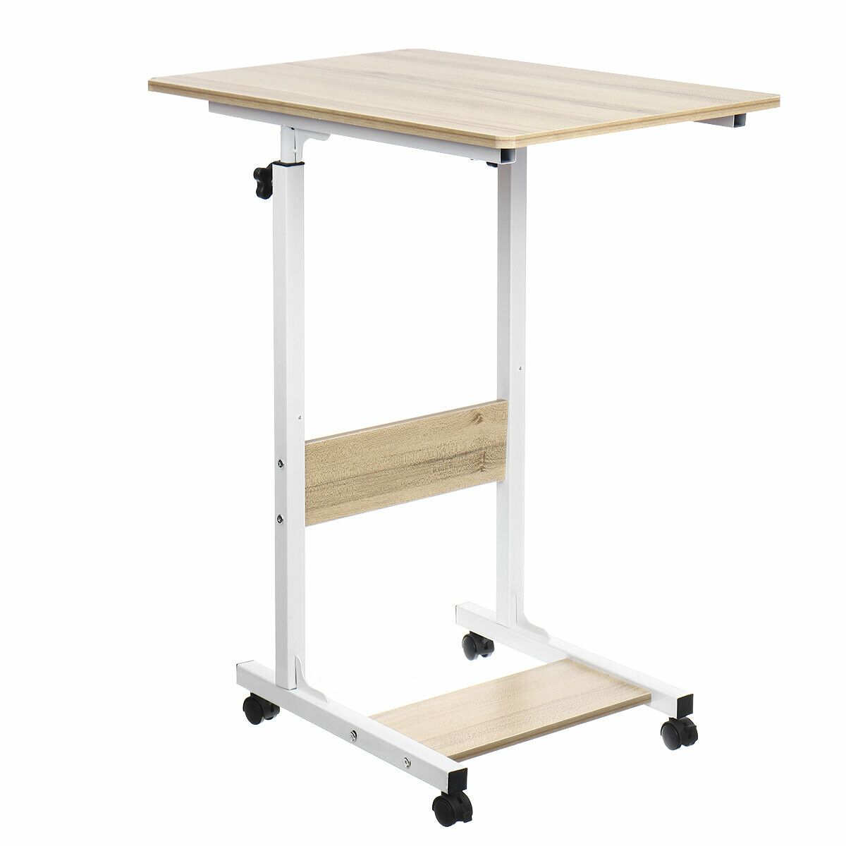 Moveable Computer Laptop Desk Height Adjustable Writing Study Table Book Storage Shelf Workstation with Wheels Warm White