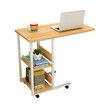 Multifunctional Movable Bedside Laptop Desk Computer Table Study Table Computer Stand with 2 Tiers Storage Shelves BookshelfWalnut