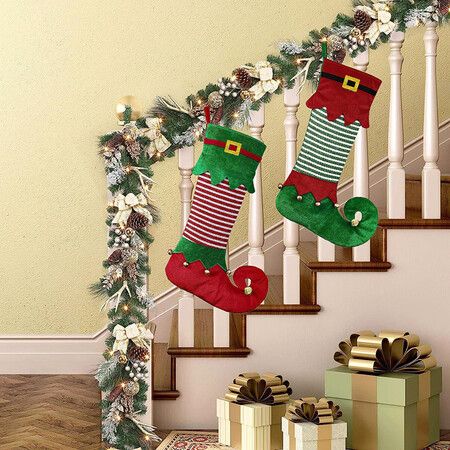 Christmas Stocking Gift Socks Christmas  Elf Legs Christmas Tree Decor Christmas Sock Gift Bag (Green)