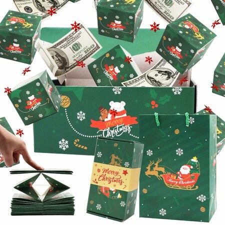 Surprise Gift Box Explosion Merry Christmas Surprise Gift Boxes,Folding  Bouncing Pop-Up Gift Box Explosion for Money and Birthday