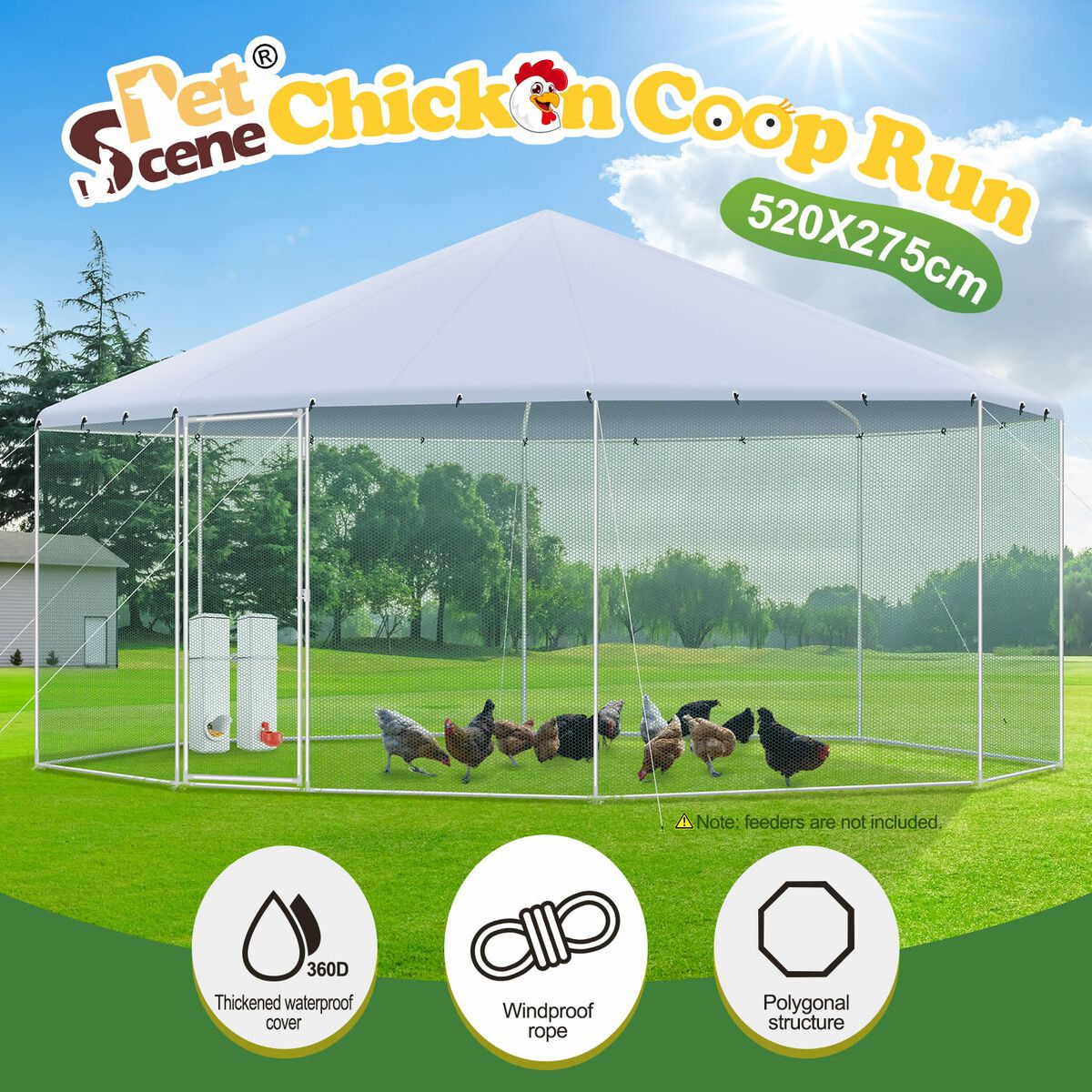 Chicken Coop Rabbit Hutch Duck Walk In Cage Hen Puppy Enclosure House Pen Shade Cover Metal Large Backyard 5.2 X 2.75 M