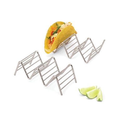 Set of 2 High Quality Stainless Steel Stackable Taco Holders, Each Rack Holds 2 or 3 Hard or Soft Tacos