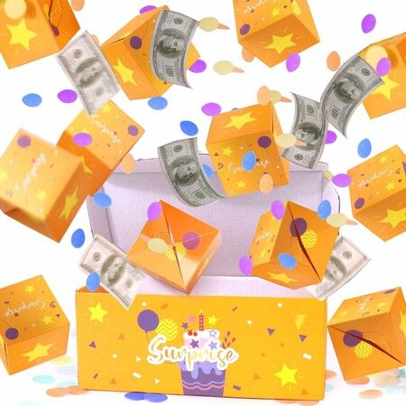 Birthday Surprise Gift Box Explosion for Money, Happy Birthday Surprise Gift Box with Confetti,Cash Explosion Gift Box for Women Men Kids