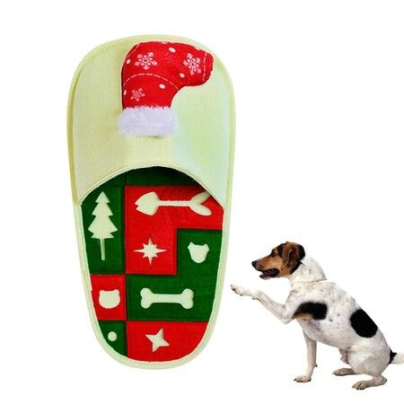 1pc Christmas Slippers Design Pet Grinding Teeth Squeaky Plush Toy, Durable Chew Toy For Dog Interactive Supply