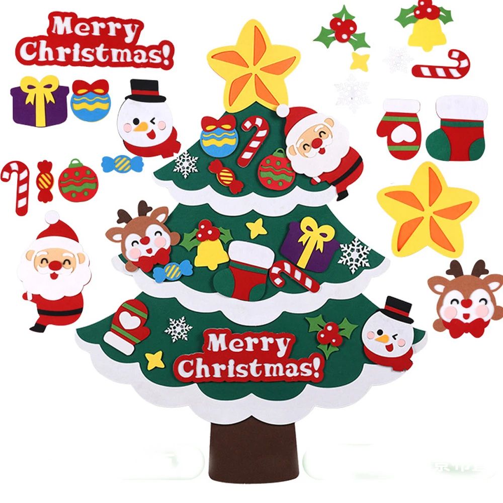 70*90cm NON WOVEN Christmas Tree  DIY Kids Christmas Craft Kit Christmas Tree 21 Pieces Removable Kids Christmas Tree Ornaments gifts