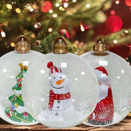 3x 60cm PVC Christmas Decorated Ball, Inflatable Christmas Ball Large Xmas Blow Ball Decorations for Outside Holiday Yard Lawn Porch Decor