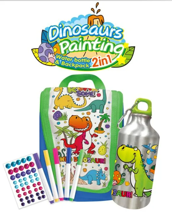 2in1 Color DIY Stainless Steel Water Bottle Backpack Decorate Your Own for Girls boys 8 Markers Birthday Christmas Gift for Kids Children Age 6+