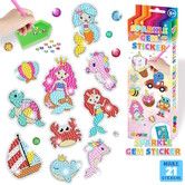 DIY Sparkle Gem  Children's Kids 6 Stickers Cartoon Diamond Painting,Fun Arts and Crafts Kits Magical Cute Art 19x19cm Mermaid