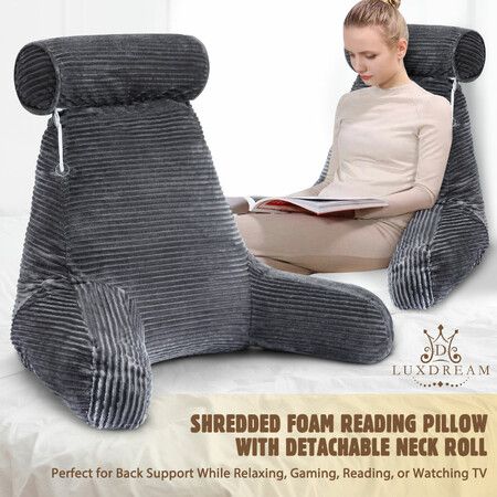 Bed Backrest Pillow Set Neck Back Support Reading Lounge Husband Cushion Armrest Shredded Memory Foam Fabric Large