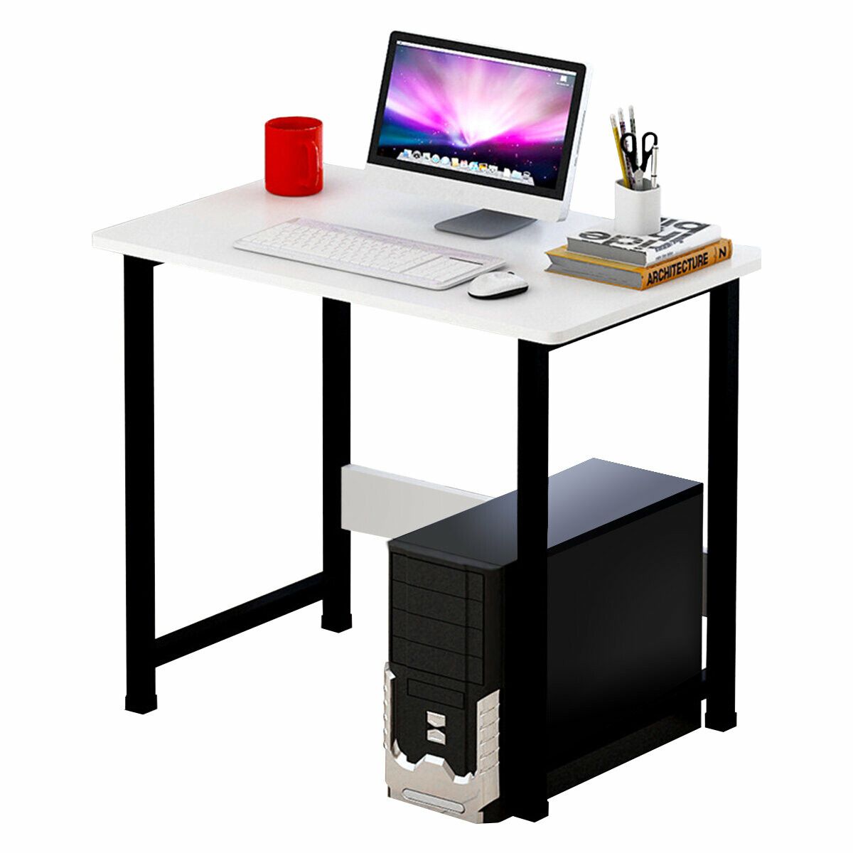 Wooden Computer Laptop Desk Modern Table Study Desk Office Furniture PC Workstation for Home Office Studying Living roomWhite