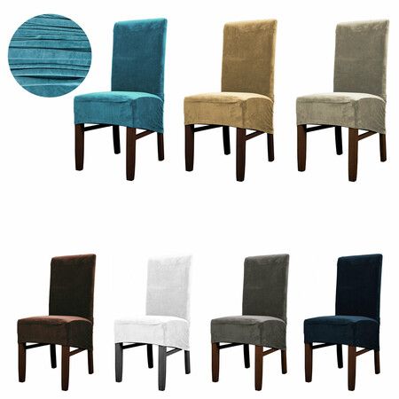 Stretch Velvet Dining Chair Cover Seat Removable Waterproof Slipcover For Dining Room Wedding Banquet Party Chair Seat Covers Navy Blue