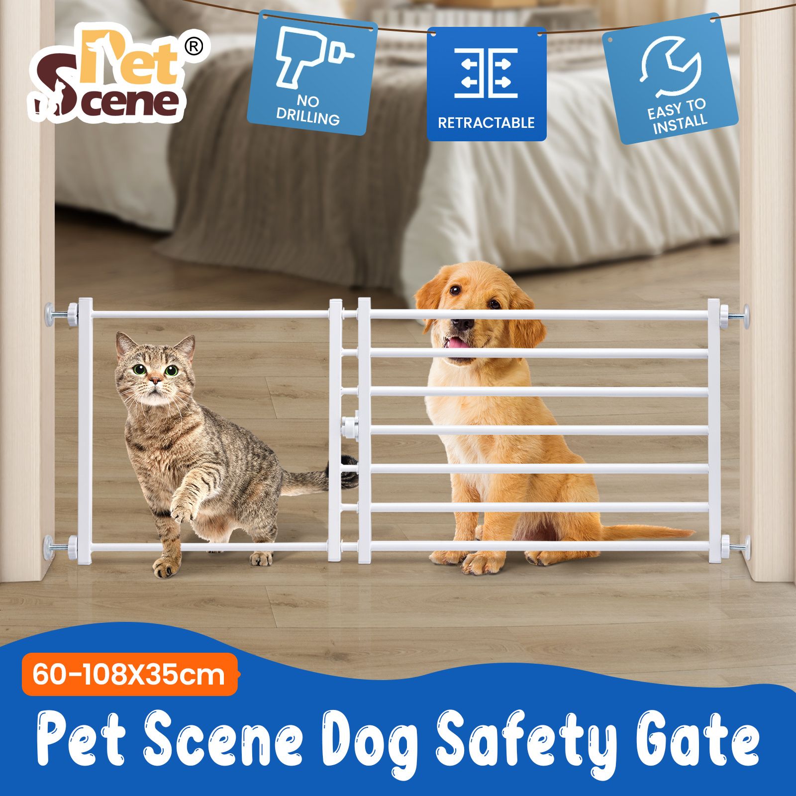 Retractable dog gate no hot sale drilling