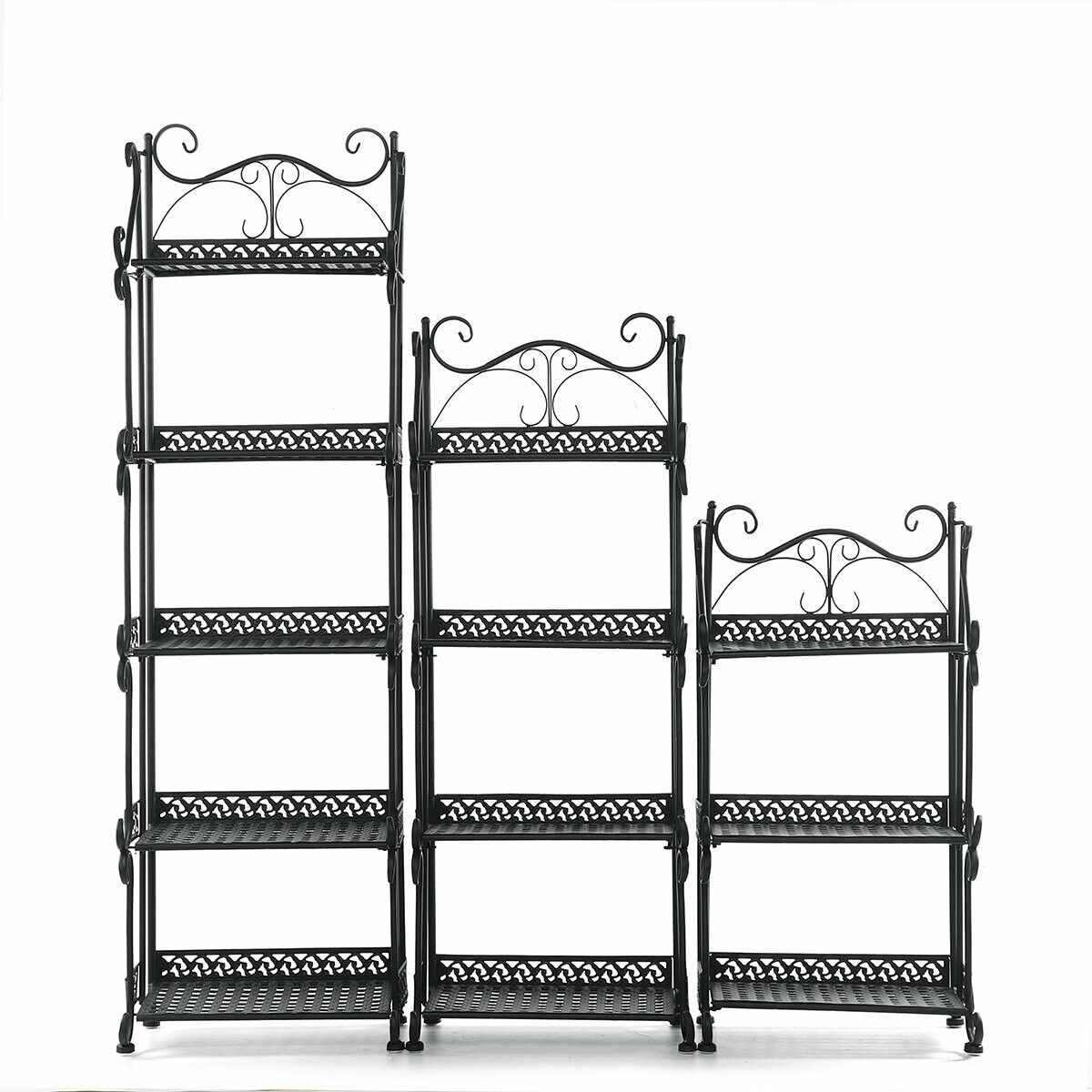 Retro Black Metal Folding Plant Shelf Unit Flower Rack Stand Shoe Stand For Garden Patio Balcony5 Layers