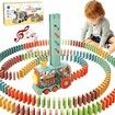 80 PCS Green Automatic Dominoes Train Set,Fun and Colorful Train with Lighting Sound Effects,Creative Dominos Game Toy for Kids，Xmax，Holiday gift