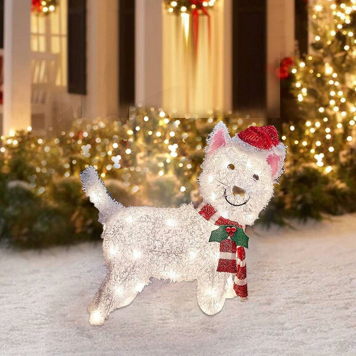 Light-Up Christmas Garden Decor, Acrylic  Dog Garden Stake with Lights Yard Decor Garden Statue, Realistic Garden Sculpture for Pathway Backyard Lawn Landscape