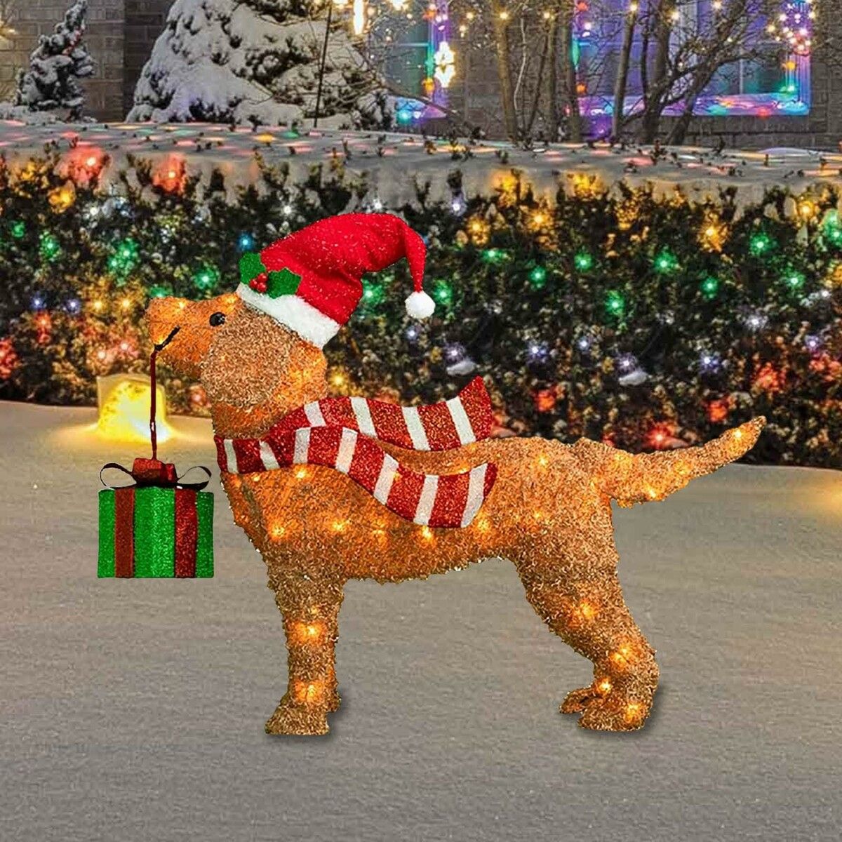 Light-Up Christmas Garden Decor, Acrylic  Dog Garden Stake with Lights Yard Decor Garden Statue, Realistic Garden Sculpture for Pathway Backyard Lawn Landscape