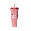 Bubble Tea Tumbler Cold Cups with Lid and Straw,24Oz Leakproof Travel Mug,Studded Pink Ice Coffee Cups,for Cold and Hot Drink