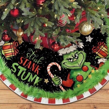 Christmas Tree Skirt 48 Inch Grinch Tree Skirts Xmas Red Green