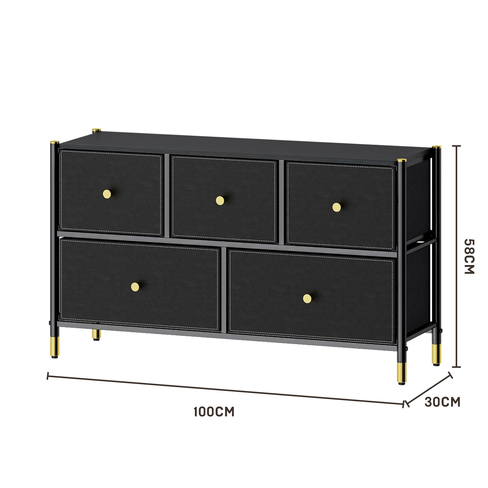 Chest of 5 Drawers Cabinet Dresser TV Unit Wardrobe Storage Entertainment Table Stand Organizer Bedroom Lowboy Closet Organiser Furniture Black