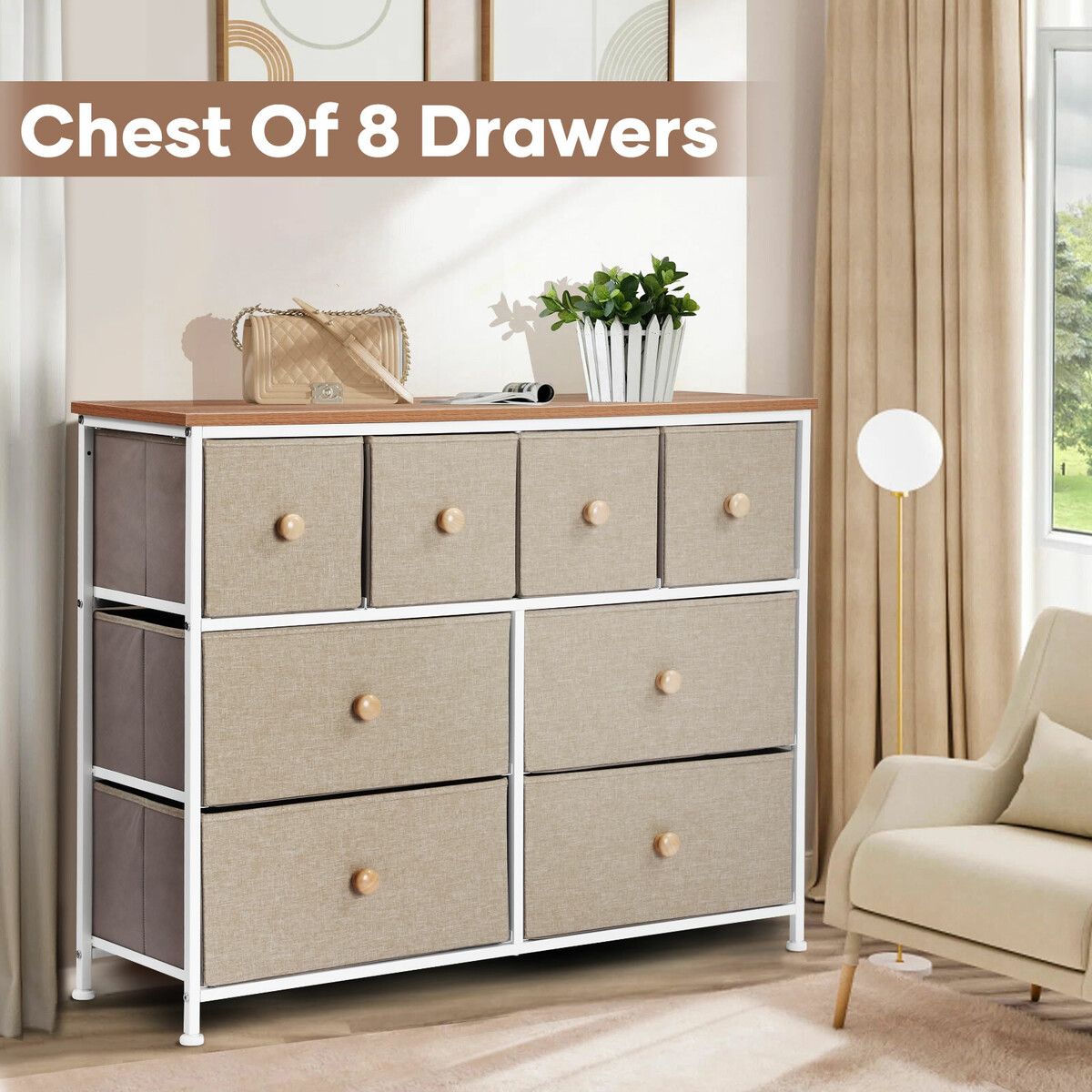 Chest of 8 Drawers Tallboy Cabinet Dresser TV Storage Unit Wardrobe Table Entertainment Stand Closet Organizer Bedroom Organiser Furniture Oak