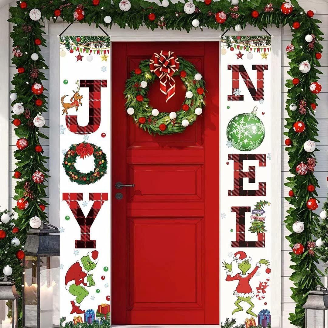 2022 Grinch Christmas Decorations Grinch Porch Sign Door Banner Merry Grinchmas