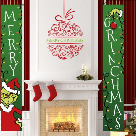 Grinch Christmas Decorations Grinch Porch Sign Door Banner Merry Grinchmas Theme Photography Yard Sign Banner Supplies For Home Office Fireplace