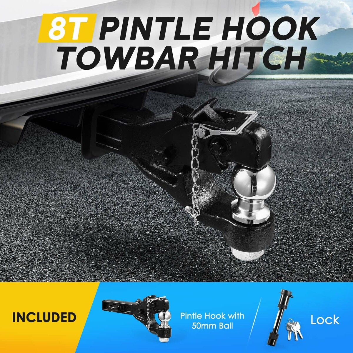 8 Ton Ball Combo Pintle Tow Hook Receiver Arm Hitch Vehicle Towing ...