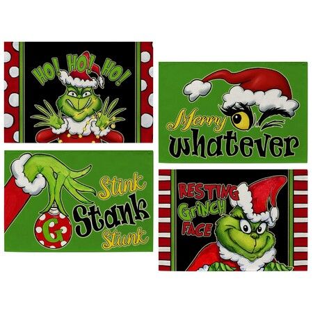 Christmas Merry Whatever Placemats Set of 4 Xmas Stink Stank Stunk Dining Table Place Mats Home Kitchen Decor 12 x 18 Inch