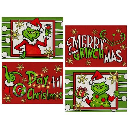 Merry Christmas Grinch Placemats Set of 4, Xmas G Day Til Christmas Tree Dining Table Place Mats Home Kitchen Decor 12 x 18 Inch