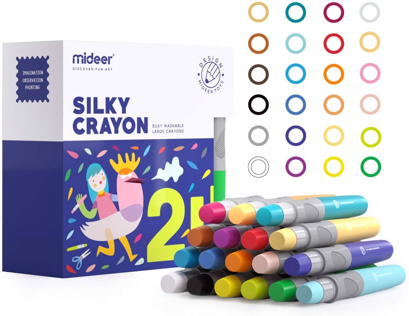 Silky Jumbo Crayons For Toddler 24 Colors,Non-Toxic Baby Crayons,Twistable Chunky Crayons,Window Caryons,Kids Art Tools