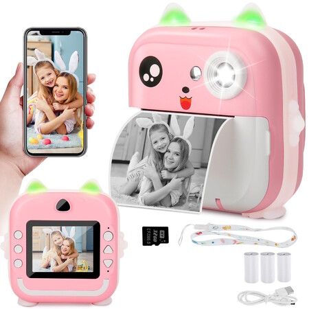 Kids Camera Instant Print Toddler Digital Camera 1080P HD  Instant Print Photo with 2 Rolls Photo Paper 32GB Card