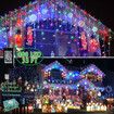 10m Solar Power Shower Rain PVC Lights Christmas Lights Icicle Outdoor Raindrop Lights 300LED Xmas Tree Holiday Decoration Multi Color