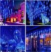 Solar Power Shower Rain PVC Lights Christmas Lights Icicle Snow Falling Christmas Lights Outdoor Raindrop Lights, 50cm 10tube  Holiday Decoration Blue