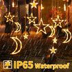 3.5m Solar Lights Outdoor Moons Stars PVC String Lights Solar Curtain Lights USB Rechargeable Remote  Fairy Lights for Patio Gazebo  Porch Warm Color